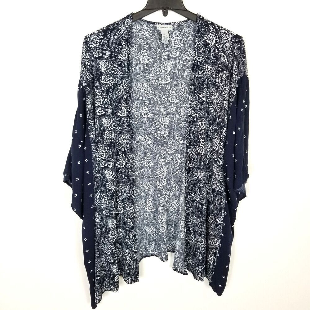 Catherines Women Plus Printed Kimono Top Sz 2X/3X Blue Floral  Boho Lightweight‎